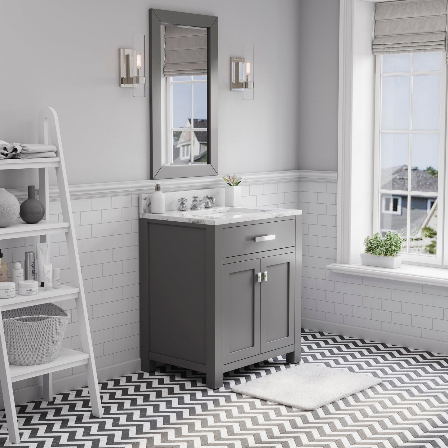 Water Creation MS30CW01CG-R24BX0901 MADISON 30"W x 34"H Cashmere Gray Single-Sink Vanity + Faucets & Mirror