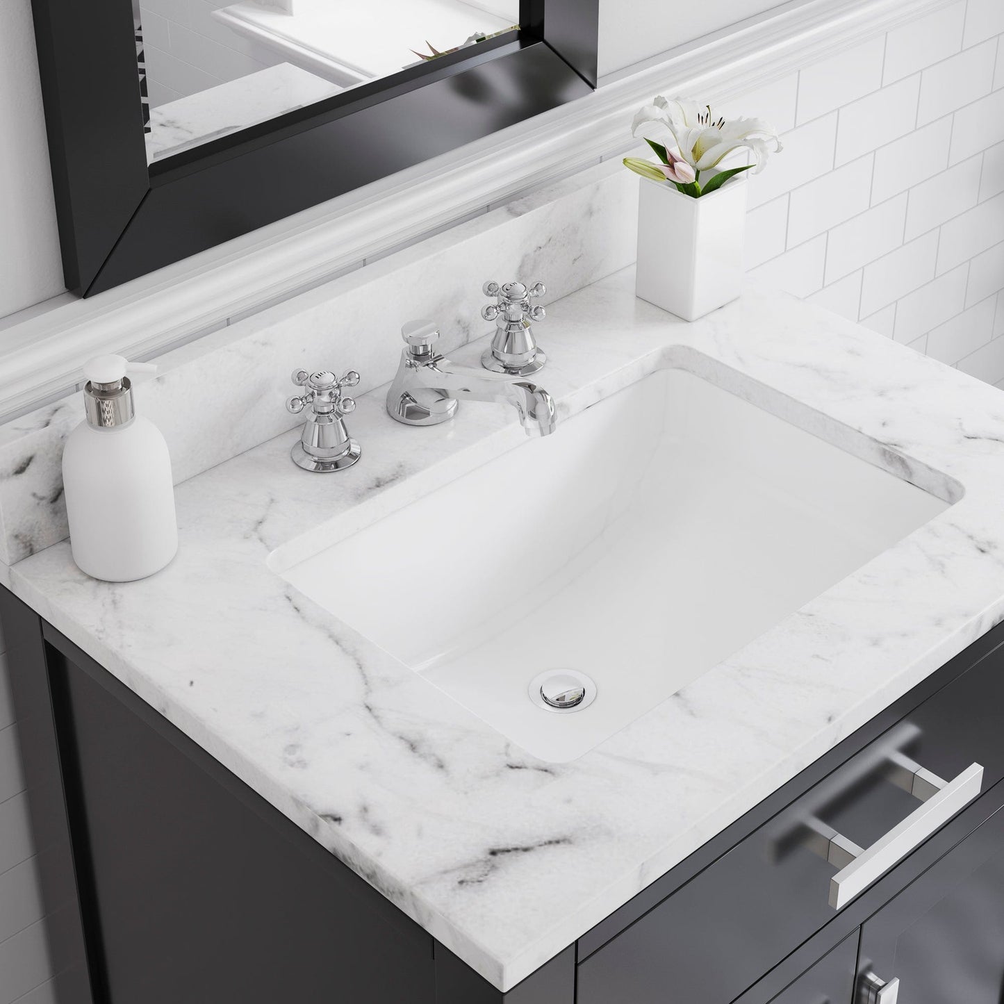 Water Creation MS30CW01ES-R24BX0901 MADISON 30"W x 34"H Espresso Single-Sink Vanity + Faucets & Mirror