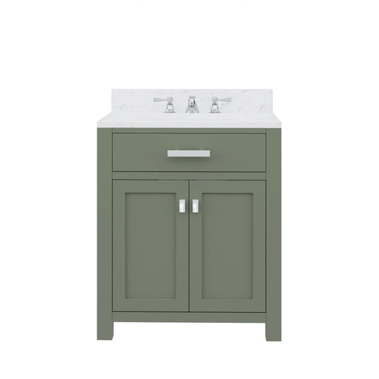 Water Creation MS30CW01GN-000000000 MADISON 30"W x 34"H Glacial Green Single-Sink Vanity with Carrara White Marble Countertop (Vanity Only)