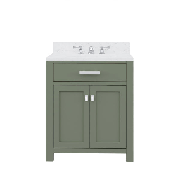 Water Creation MS30CW01GN-000000000 MADISON 30W x 34H Glacial Green Single-Sink Vanity with Carrara White Marble Countertop (Vanity Only)