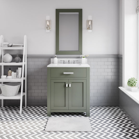 Water Creation MS30CW01GN-000000000 MADISON 30"W x 34"H Glacial Green Single-Sink Vanity with Carrara White Marble Countertop (Vanity Only)