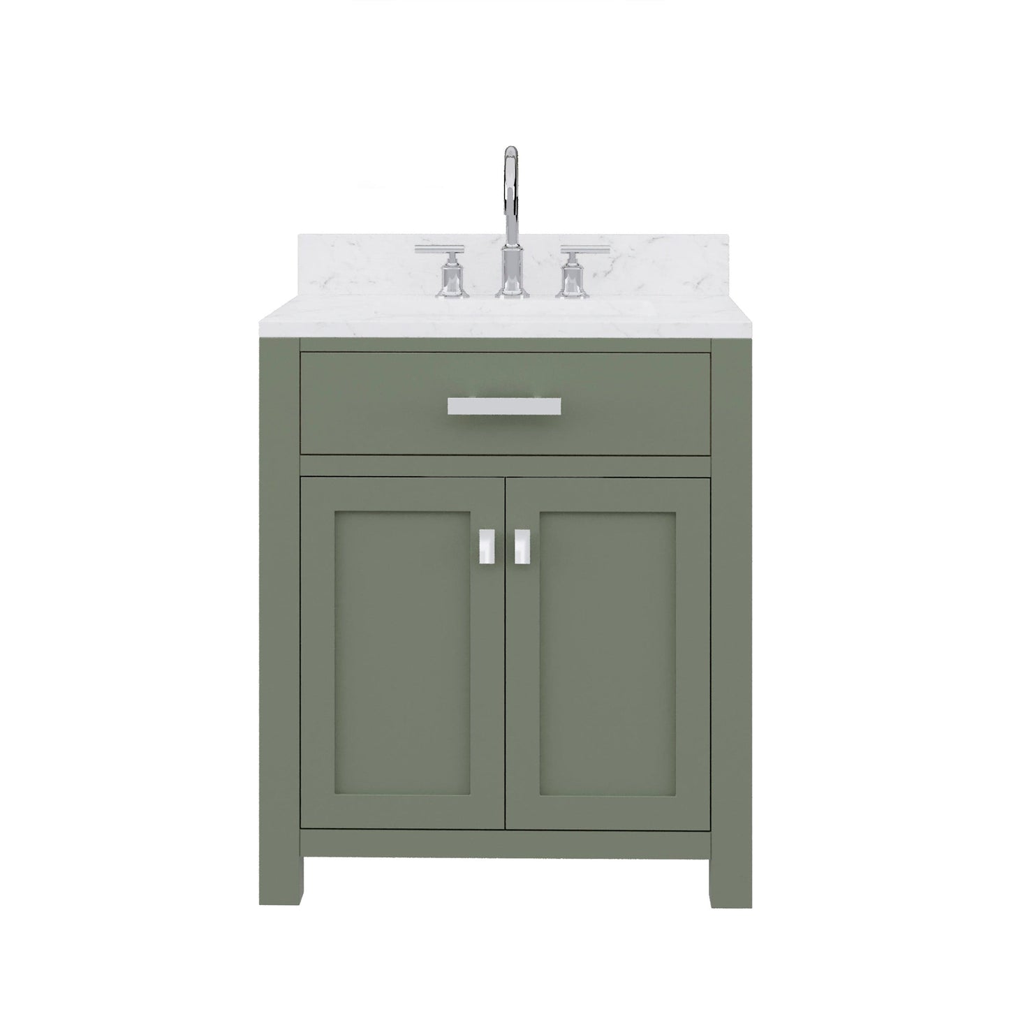 Water Creation MS30CW01GN-000BL1401 MADISON 30"W x 34"H Glacial Green Single-Sink Vanity with Carrara White Marble Countertop + Gooseneck Faucet