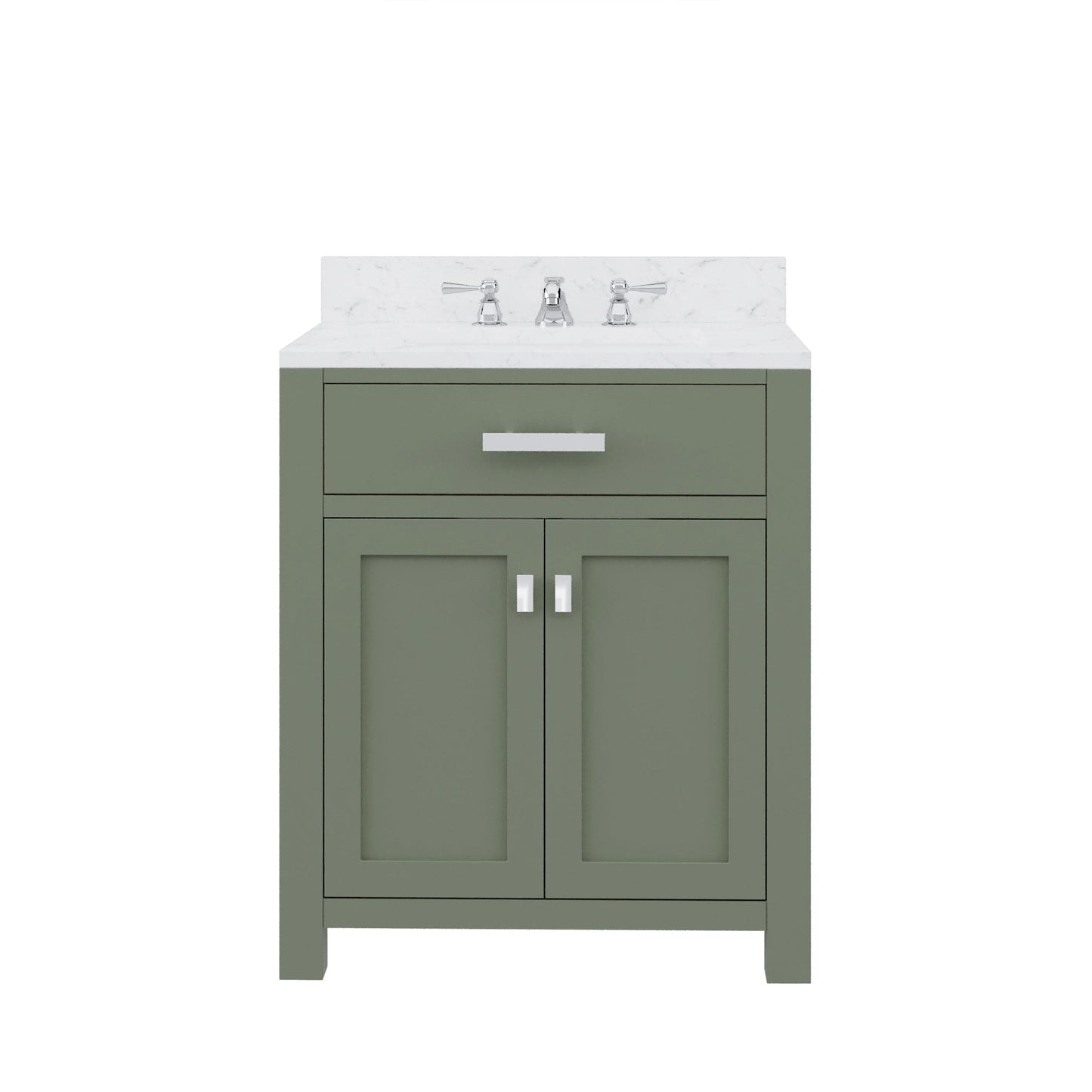 Water Creation MS30CW01GN-000TL0901 MADISON 30"W x 34"H Glacial Green Single-Sink Vanity with Carrara White Marble Countertop + Classic Faucet