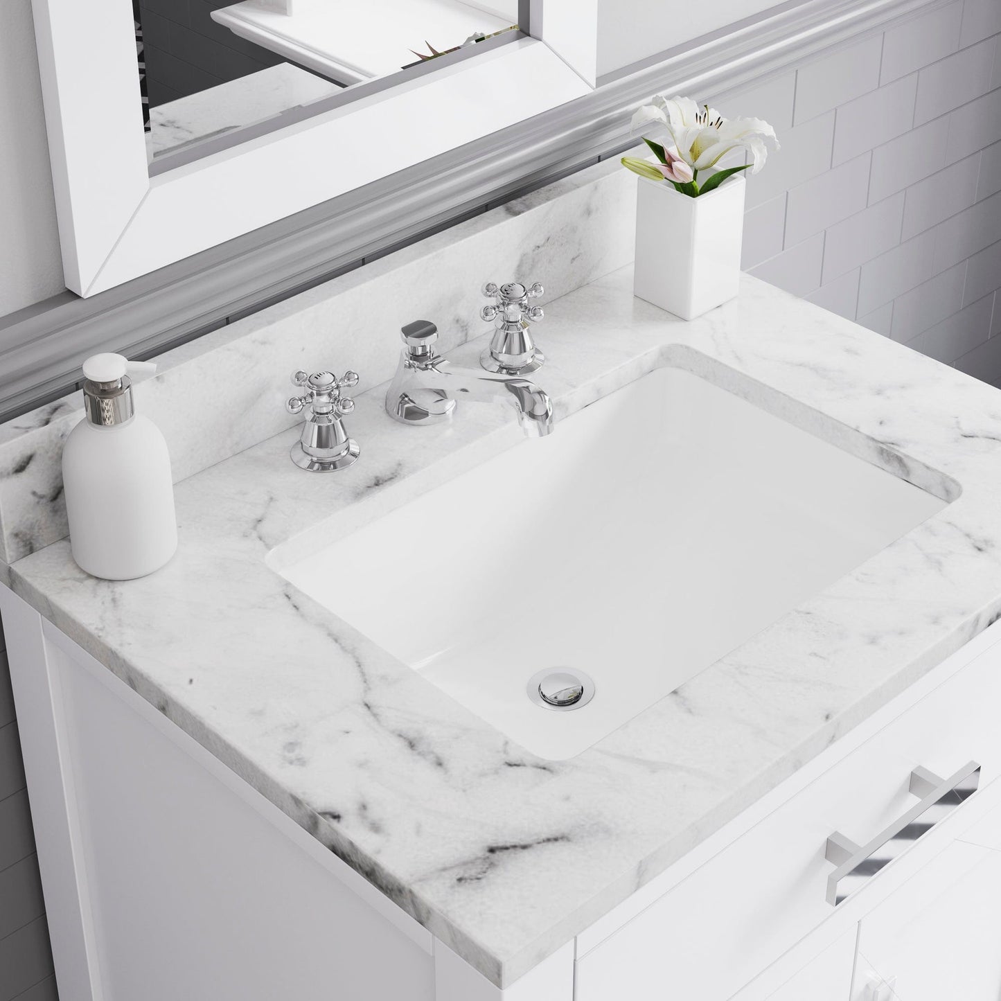 Water Creation MS30CW01PW-R24BX0901 MADISON 30"W x 34"H Pure White Single-Sink Vanity + Faucets & Mirror