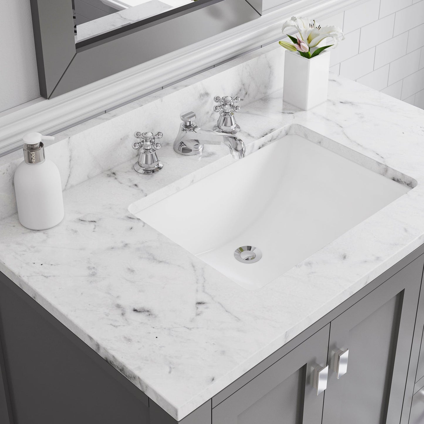 Water Creation MS36CW01CG-R24BX0901 MADISON 36"W x 34"H Cashmere Gray Single-Sink Vanity + Faucets & Mirror