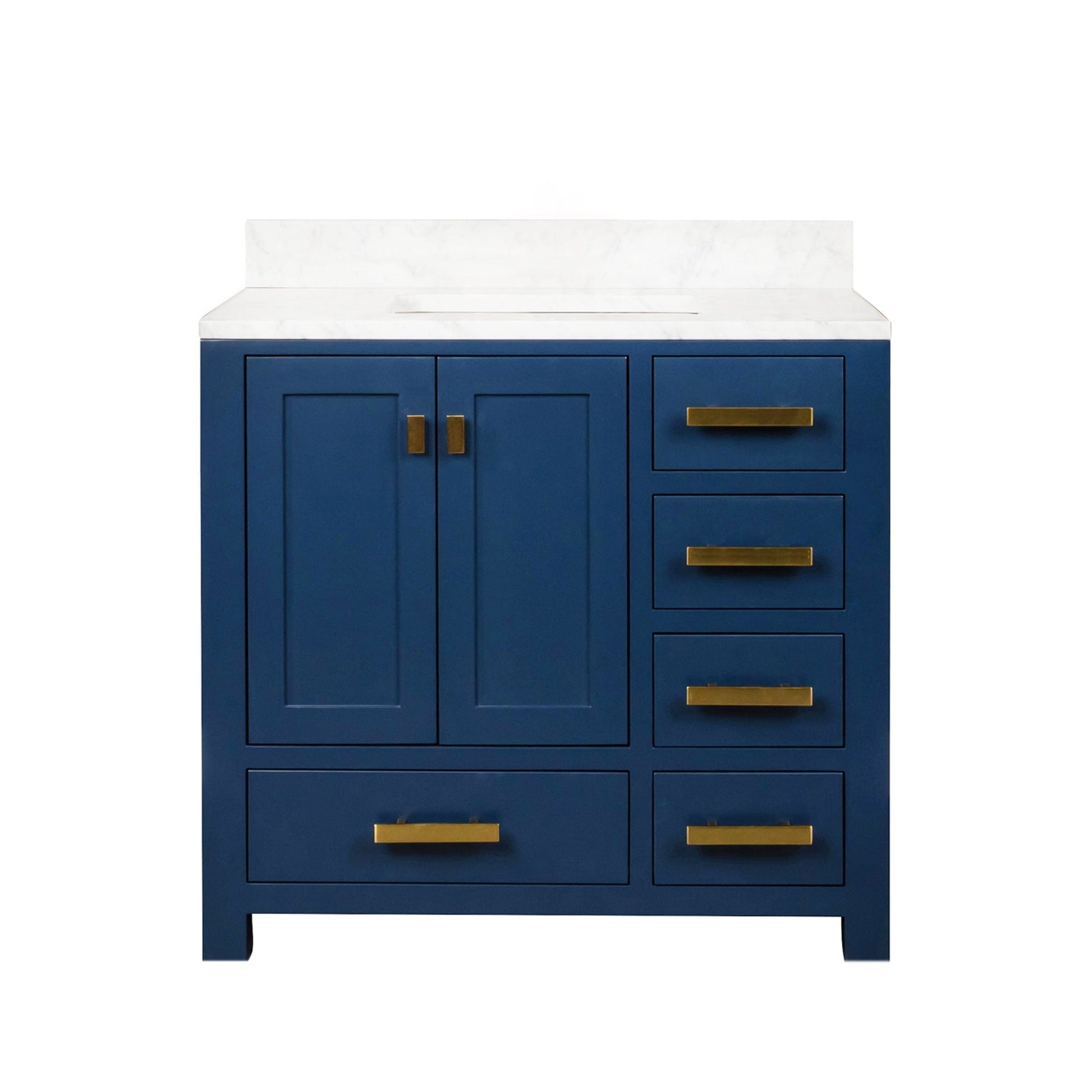 Water Creation MS36CW06MB-000000000 MADISON 36"W x 34"H Monarch Blue Single-Sink Vanity with Carrara White Marble Countertop (Vanity Only)