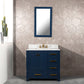 Water Creation MS36CW06MB-000FX1306 MADISON 36"W x 34"H Monarch Blue Single-Sink Vanity with Carrara White Marble Countertop + Faucets (F2-0013-06-FX)