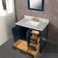 Water Creation MS36CW06MB-000TL1206 MADISON 36"W x 34"H Monarch Blue Single-Sink Vanity with Carrara White Marble Countertop + Faucets (F2-0012-06-TL)