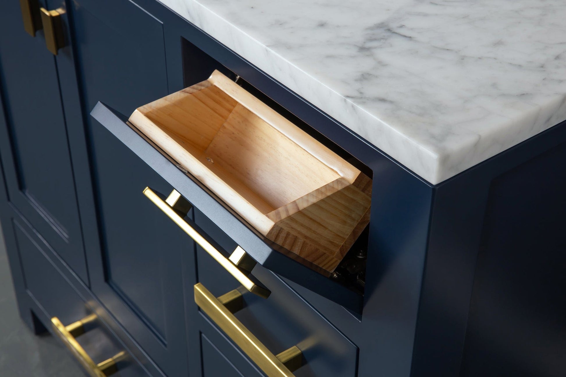 Water Creation MS36CW06MB-000TL1206 MADISON 36"W x 34"H Monarch Blue Single-Sink Vanity with Carrara White Marble Countertop + Faucets (F2-0012-06-TL)