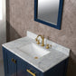 Water Creation MS36CW06MB-000TL1206 MADISON 36"W x 34"H Monarch Blue Single-Sink Vanity with Carrara White Marble Countertop + Faucets (F2-0012-06-TL)