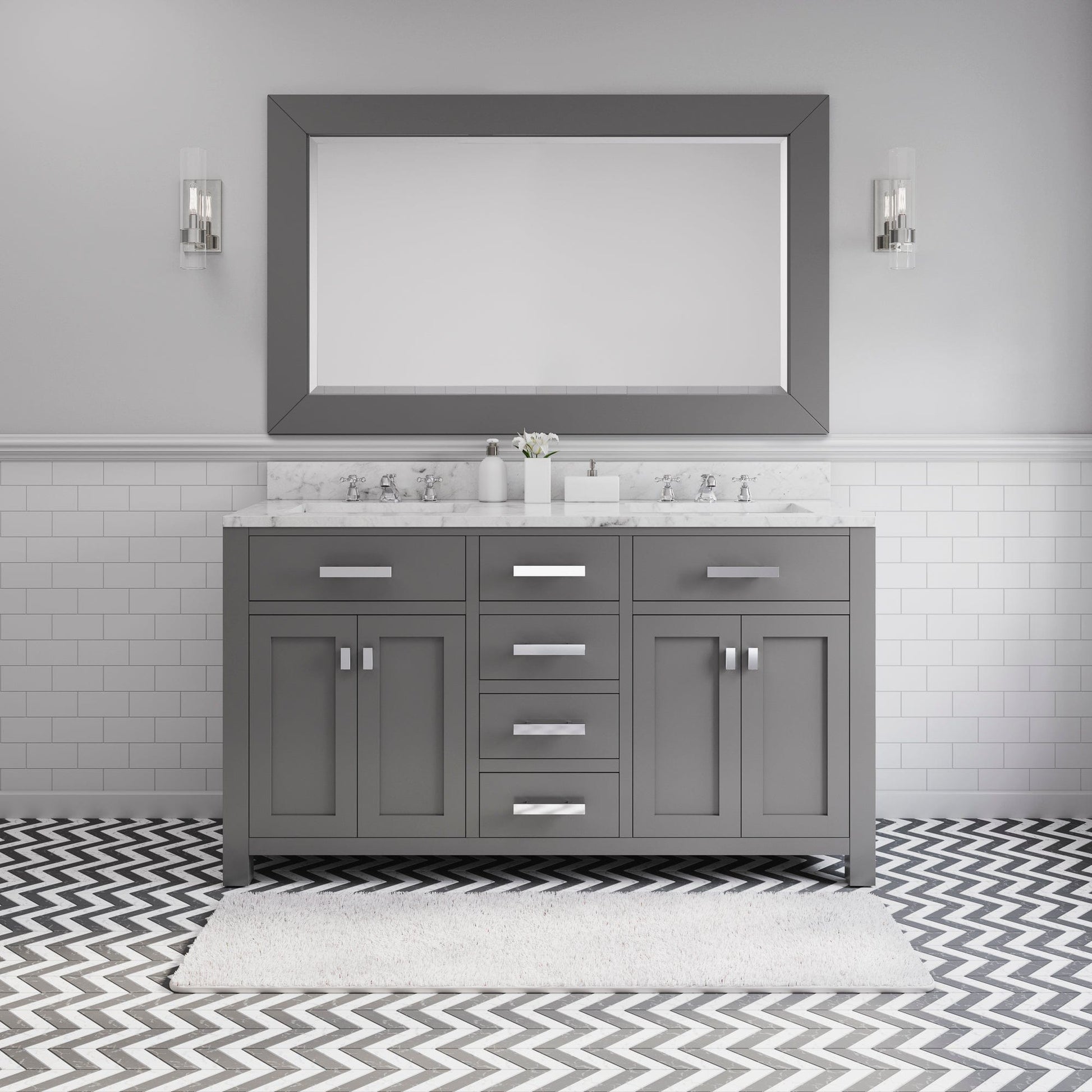 Water Creation MS60CW01CG-R60000000 MADISON 60"W x 34"H Cashmere Gray Double-Sink Vanity + Mirror