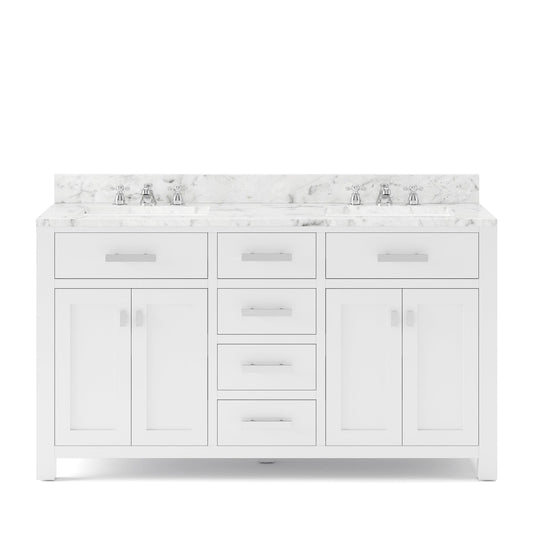 Water Creation MS60CW01PW-000BX0901 MADISON 60"W x 34"H Pure White Double-Sink Vanity + Faucets