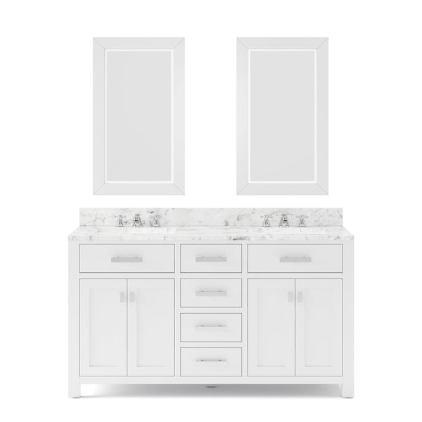 Water Creation MS60CW01PW-R21000000 MADISON 60W x 34H Pure White Double-Sink Vanity + Mirrors