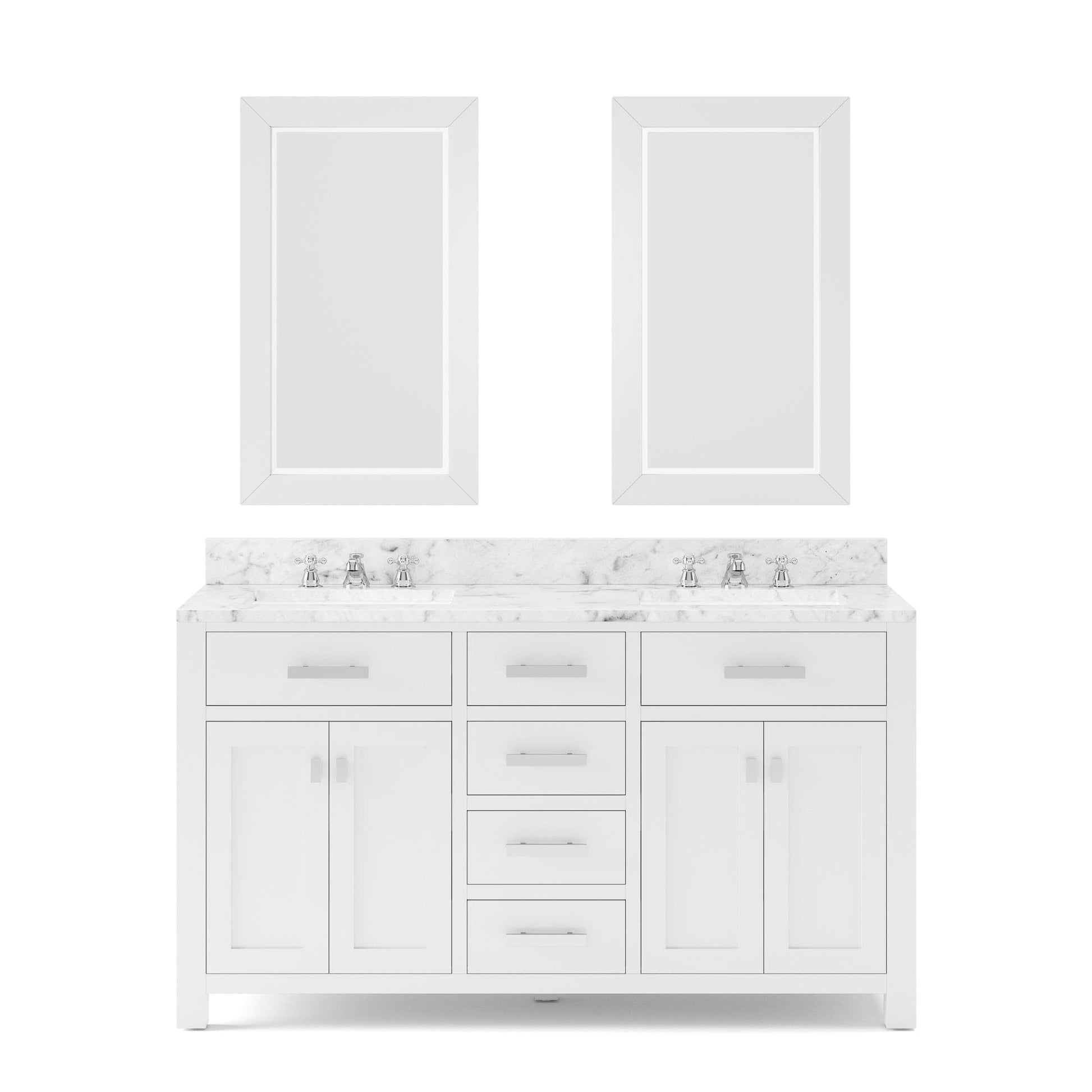 Water Creation MS60CW01PW-R21BX0901 MADISON 60"W x 34"H Pure White Double-Sink Vanity + Faucets & Mirrors