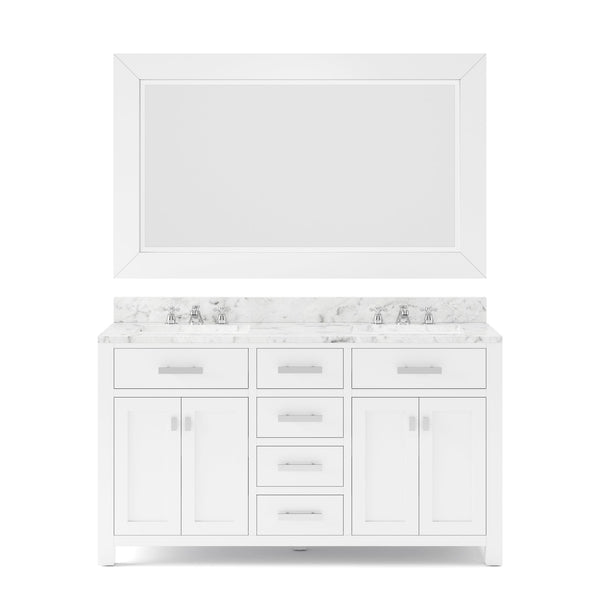 Water Creation MS60CW01PW-R60000000 MADISON 60W x 34H Pure White Double-Sink Vanity + Mirror