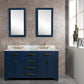 Water Creation MS60CW06MB-000TL1206 MADISON 60"W x 34"H Monarch Blue Double-Sink Vanity with Carrara White Marble Countertop + Faucets (F2-0012-06-TL)