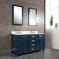 Water Creation MS60CW06MB-000TL1206 MADISON 60"W x 34"H Monarch Blue Double-Sink Vanity with Carrara White Marble Countertop + Faucets (F2-0012-06-TL)