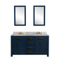 Water Creation MS60CW06MB-R21FX1306 MADISON 60"W x 34"H Monarch Blue Double-Sink Vanity with Carrara White Marble Countertop + Faucets & Mirror (F2-0013-06-FX)