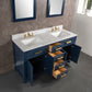 Water Creation MS60CW06MB-R21FX1306 MADISON 60"W x 34"H Monarch Blue Double-Sink Vanity with Carrara White Marble Countertop + Faucets & Mirror (F2-0013-06-FX)