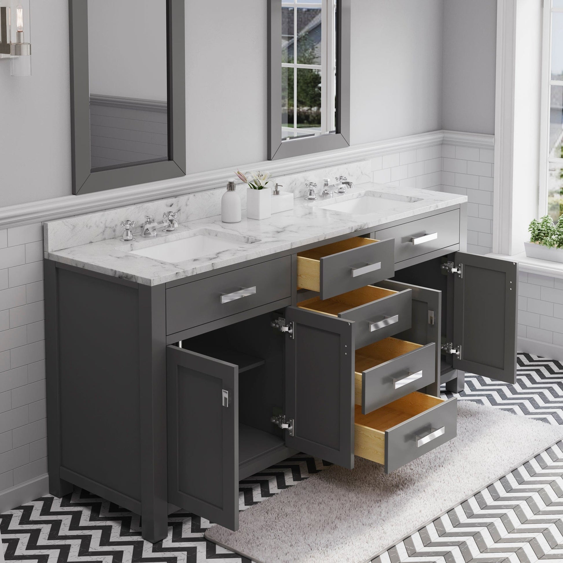 Water Creation MS72CW01CG-000BX0901 MADISON 72"W x 34"H Cashmere Gray Double-Sink Vanity + Faucets