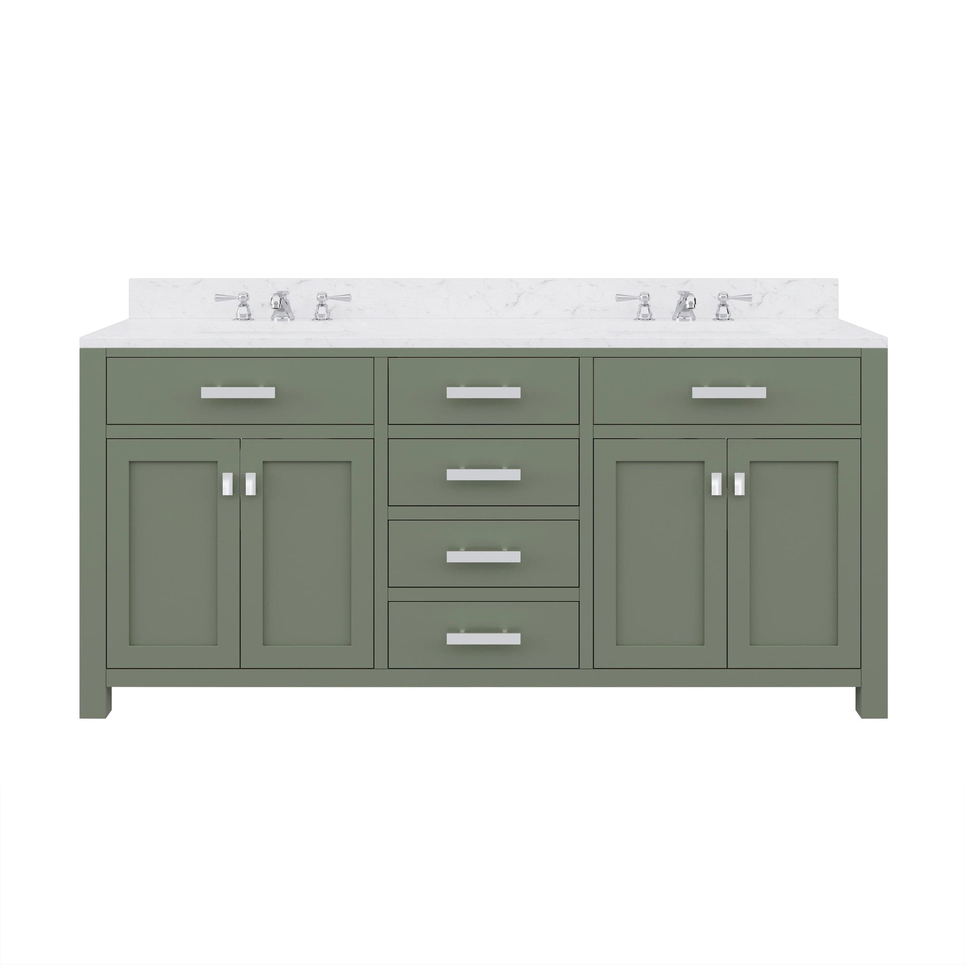 Water Creation MS72CW01GN-000000000 MADISON 72"W x 34"H Glacial Green Double-Sink Vanity with Carrara White Marble Countertop (Vanity Only)