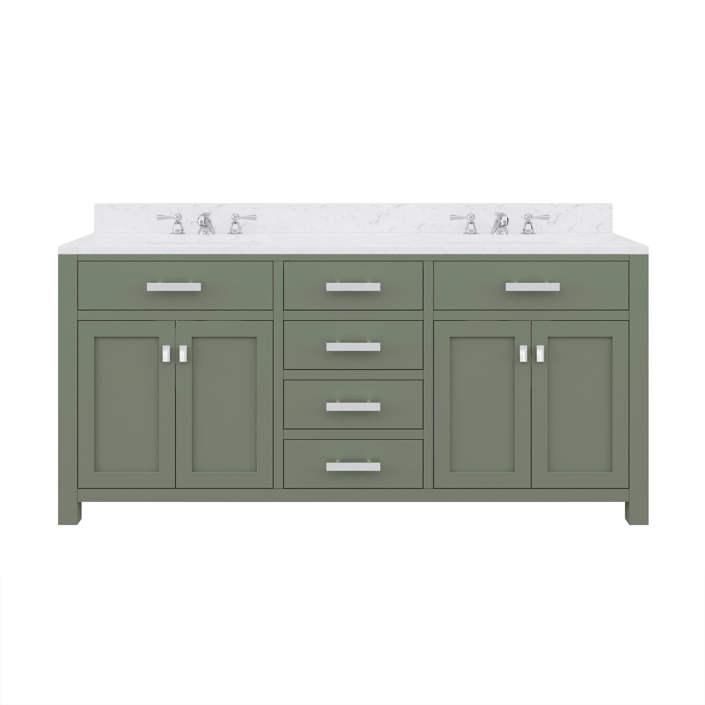 Water Creation MS72CW01GN-000000000 MADISON 72"W x 34"H Glacial Green Double-Sink Vanity with Carrara White Marble Countertop (Vanity Only)