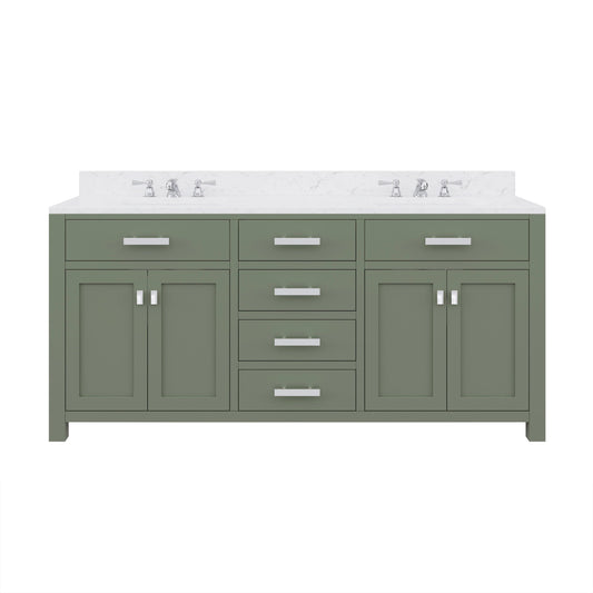 Water Creation MS72CW01GN-000000000 MADISON 72"W x 34"H Glacial Green Double-Sink Vanity with Carrara White Marble Countertop (Vanity Only)