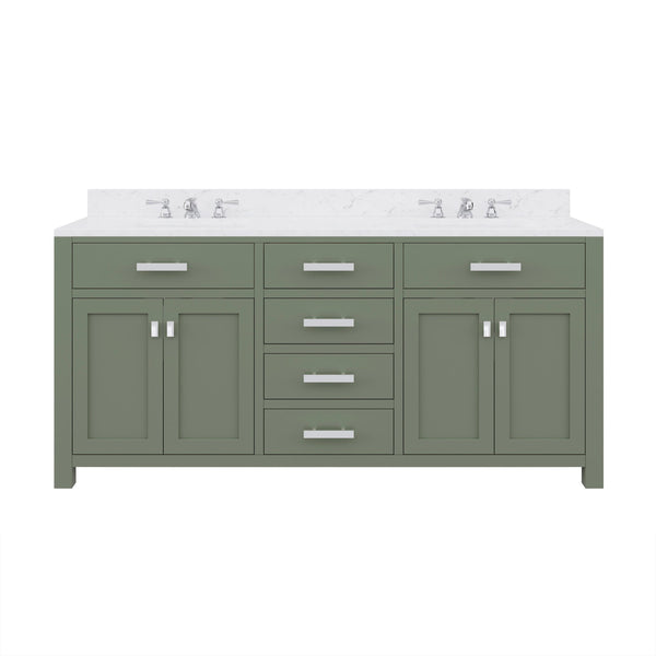 Water Creation MS72CW01GN-000000000 MADISON 72W x 34H Glacial Green Double-Sink Vanity with Carrara White Marble Countertop (Vanity Only)