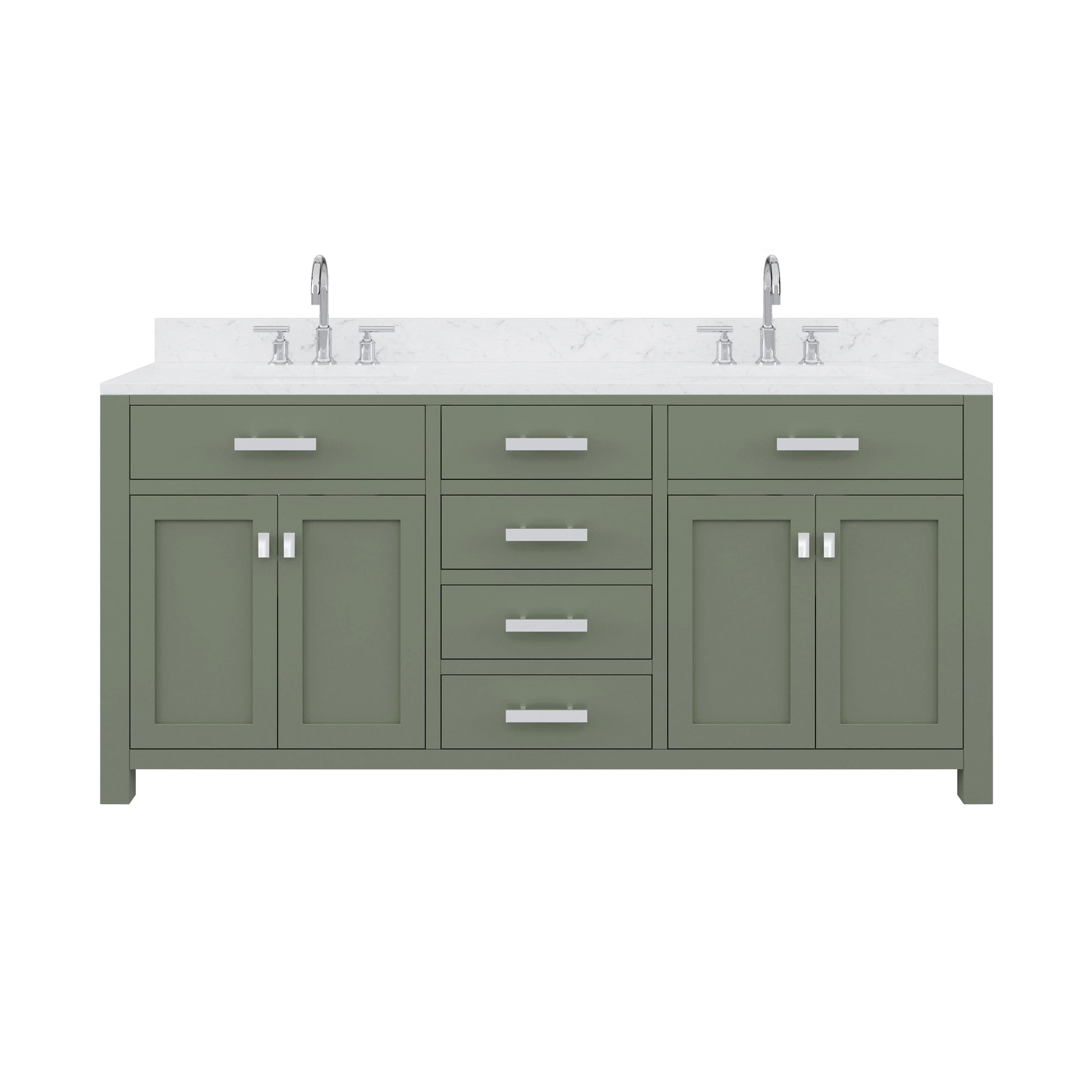 Water Creation MS72CW01GN-000BL1401 MADISON 72"W x 34"H Glacial Green Double-Sink Vanity with Carrara White Marble Countertop + Gooseneck Faucet