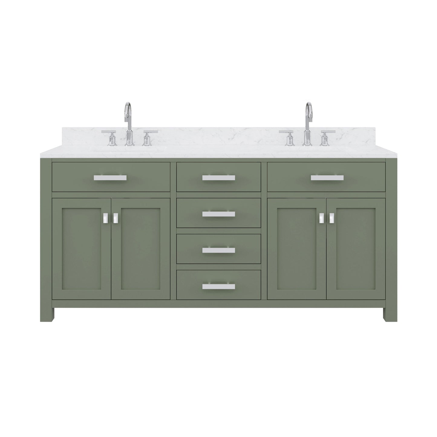 Water Creation MS72CW01GN-000BL1401 MADISON 72"W x 34"H Glacial Green Double-Sink Vanity with Carrara White Marble Countertop + Gooseneck Faucet