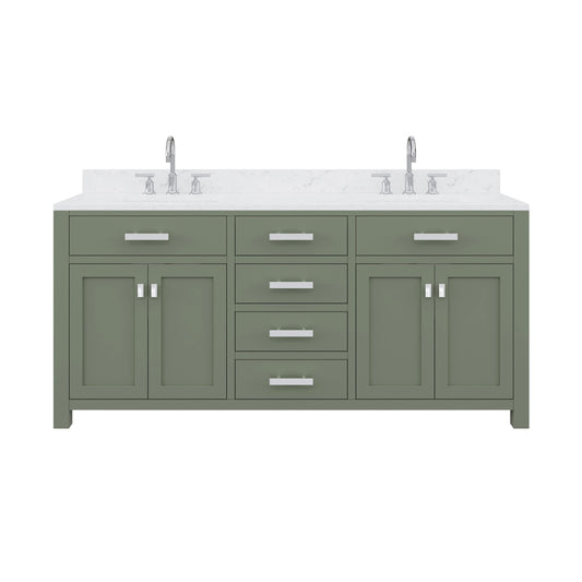 Water Creation MS72CW01GN-000BL1401 MADISON 72"W x 34"H Glacial Green Double-Sink Vanity with Carrara White Marble Countertop + Gooseneck Faucet