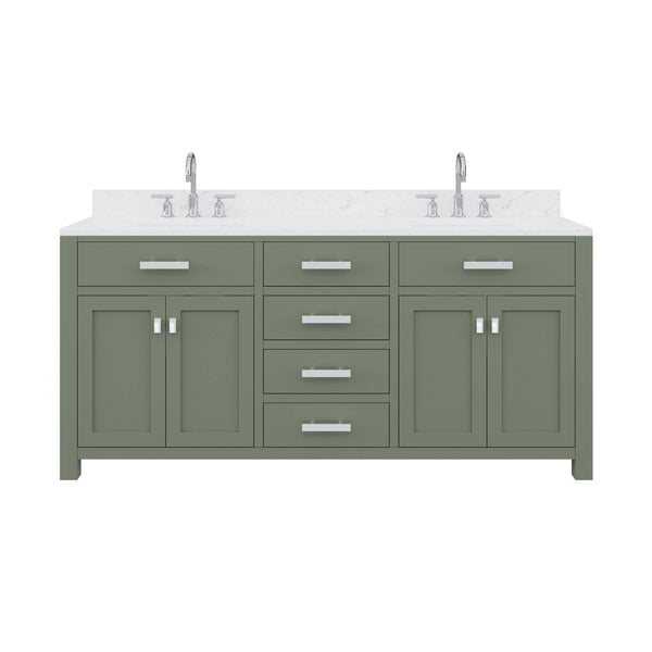 Water Creation MS72CW01GN-000BL1401 MADISON 72W x 34H Glacial Green Double-Sink Vanity with Carrara White Marble Countertop + Gooseneck Faucet