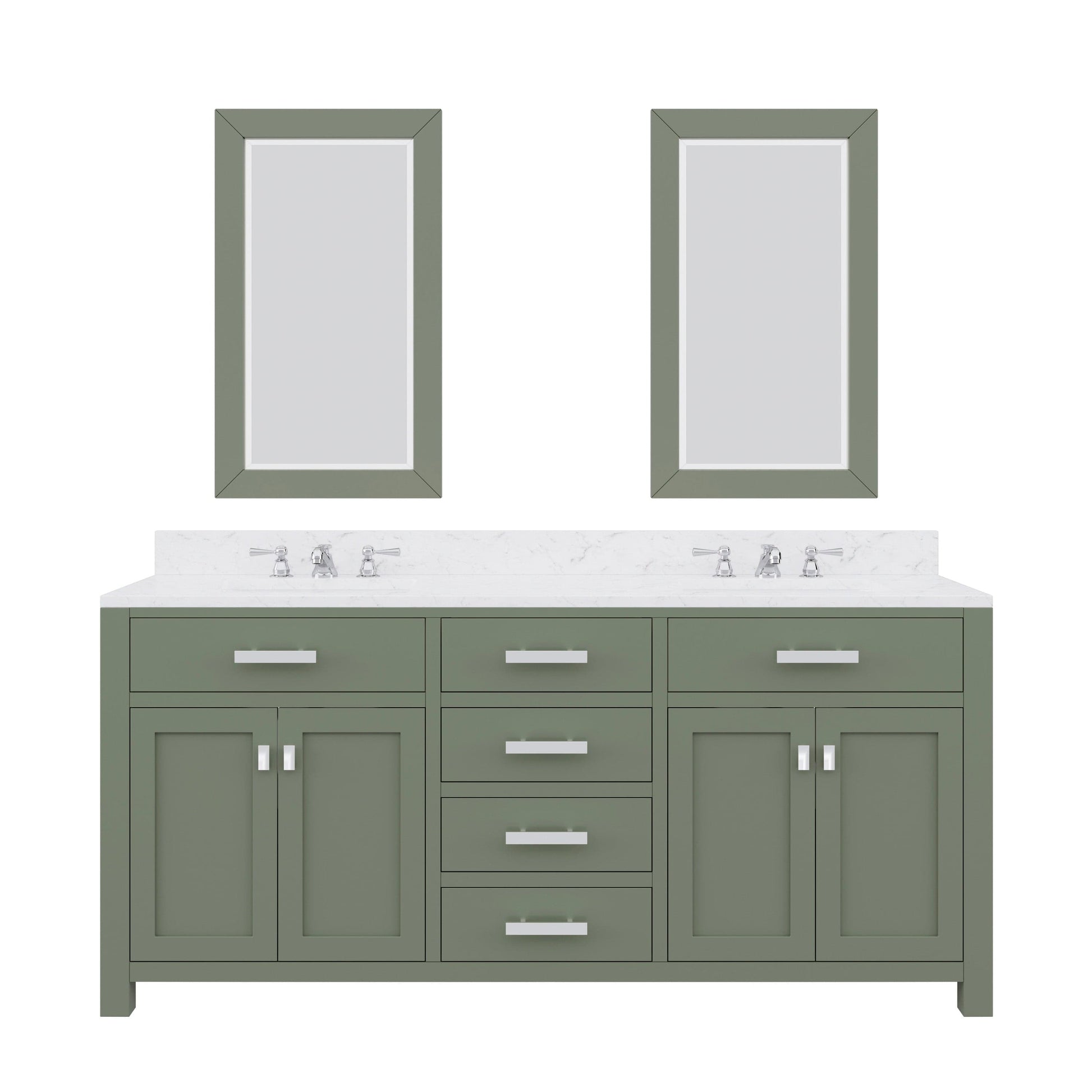 Water Creation MS72CW01GN-R21000000 MADISON 72"W x 34"H Glacial Green Double-Sink Vanity with Carrara White Marble Countertop + Mirror