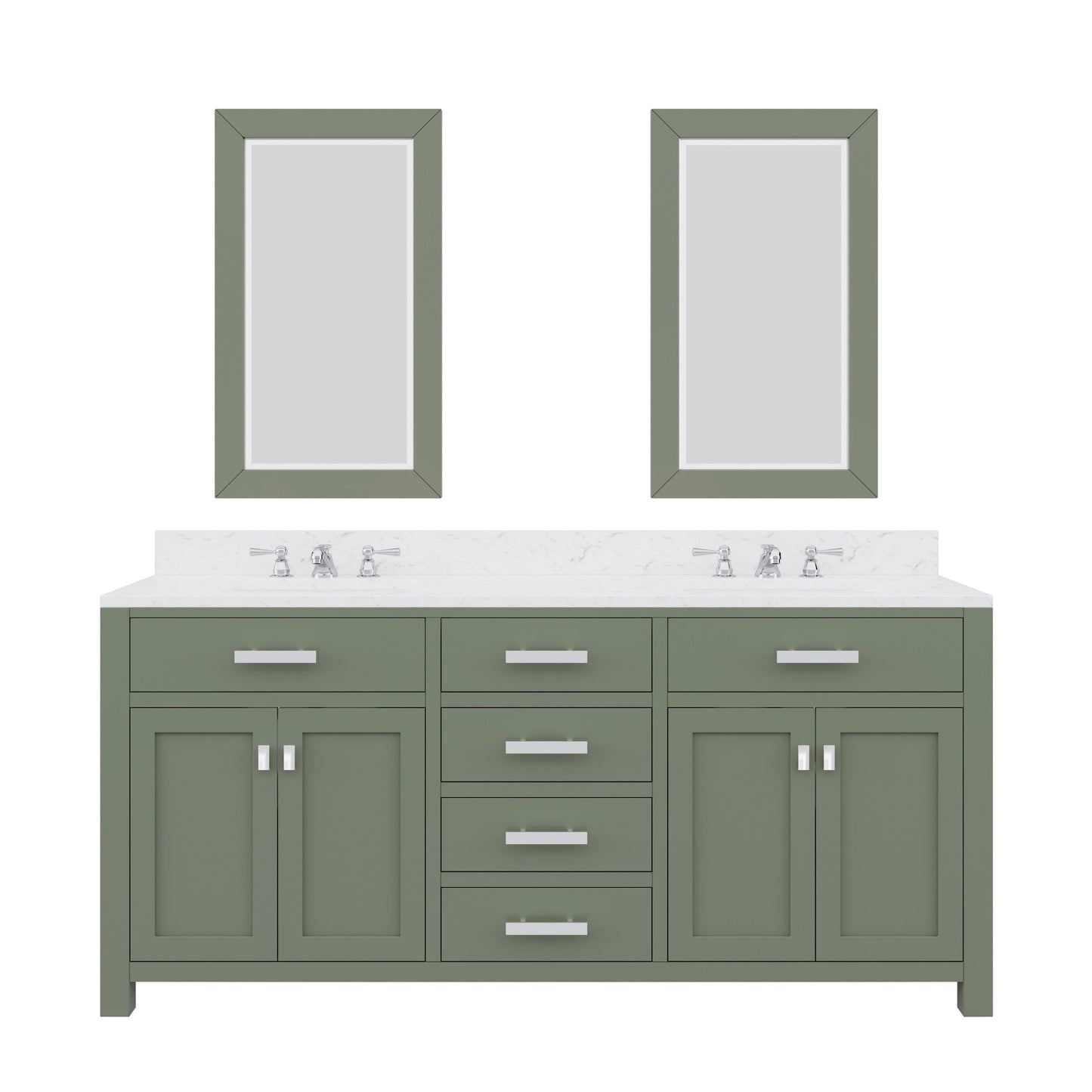 Water Creation MS72CW01GN-R21000000 MADISON 72"W x 34"H Glacial Green Double-Sink Vanity with Carrara White Marble Countertop + Mirror