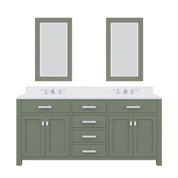 Water Creation MS72CW01GN-R21000000 MADISON 72W x 34H Glacial Green Double-Sink Vanity with Carrara White Marble Countertop + Mirror