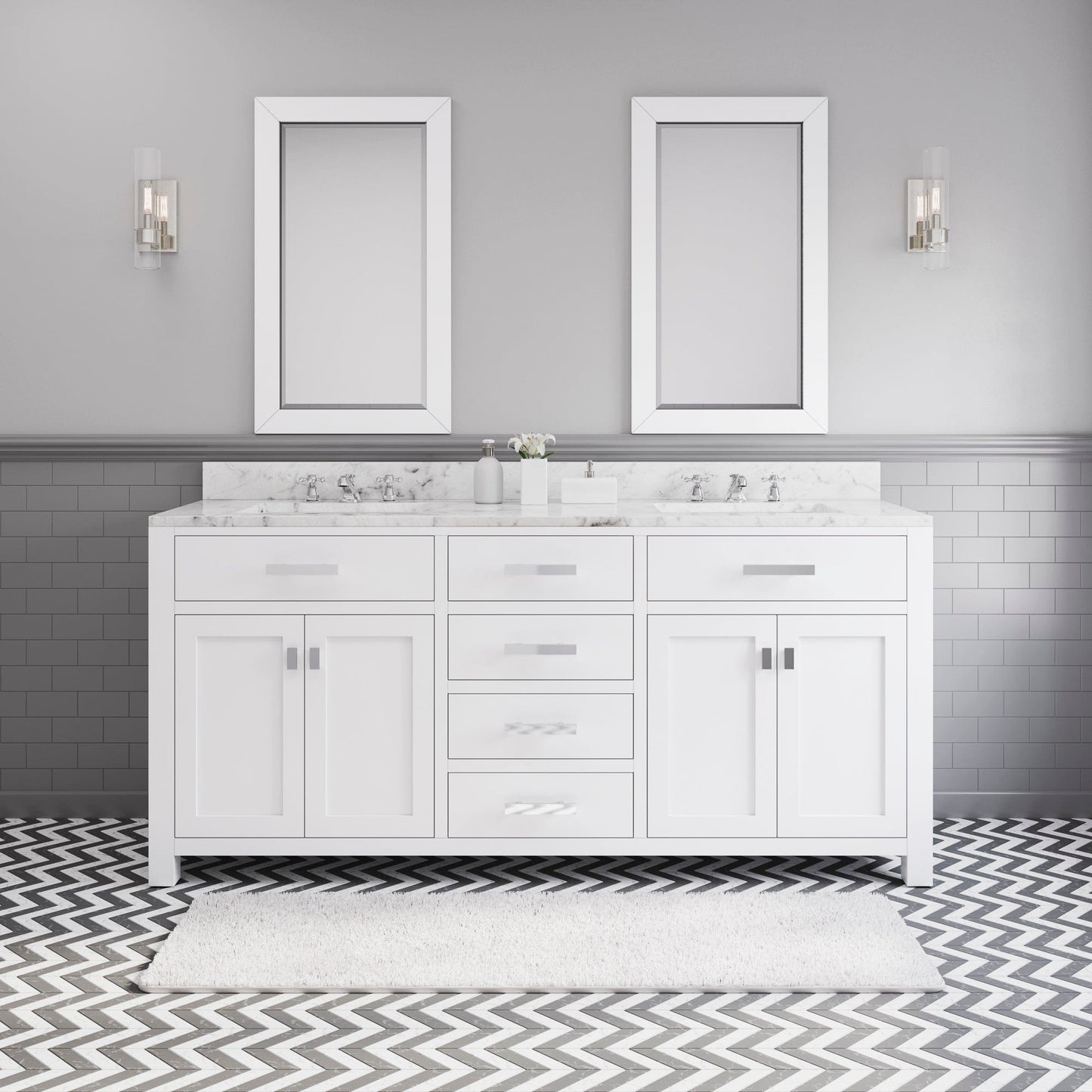 Water Creation MS72CW01PW-000000000 MADISON 72"W x 34"H Pure White Double-Sink Vanity (Vanity Only)