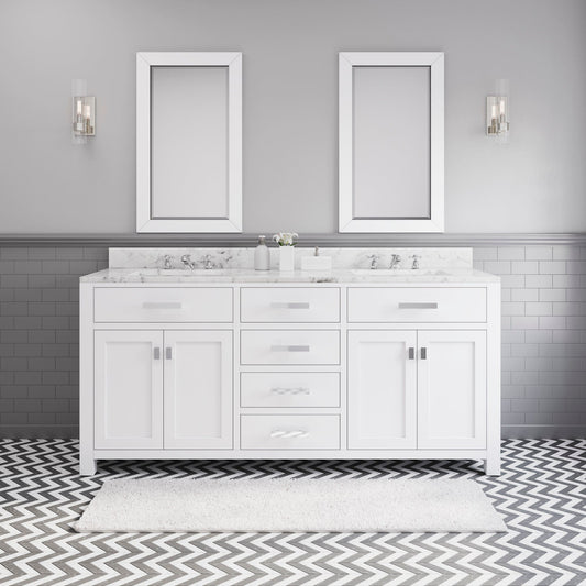 Water Creation MS72CW01PW-000BX0901 MADISON 72"W x 34"H Pure White Double-Sink Vanity + Faucets