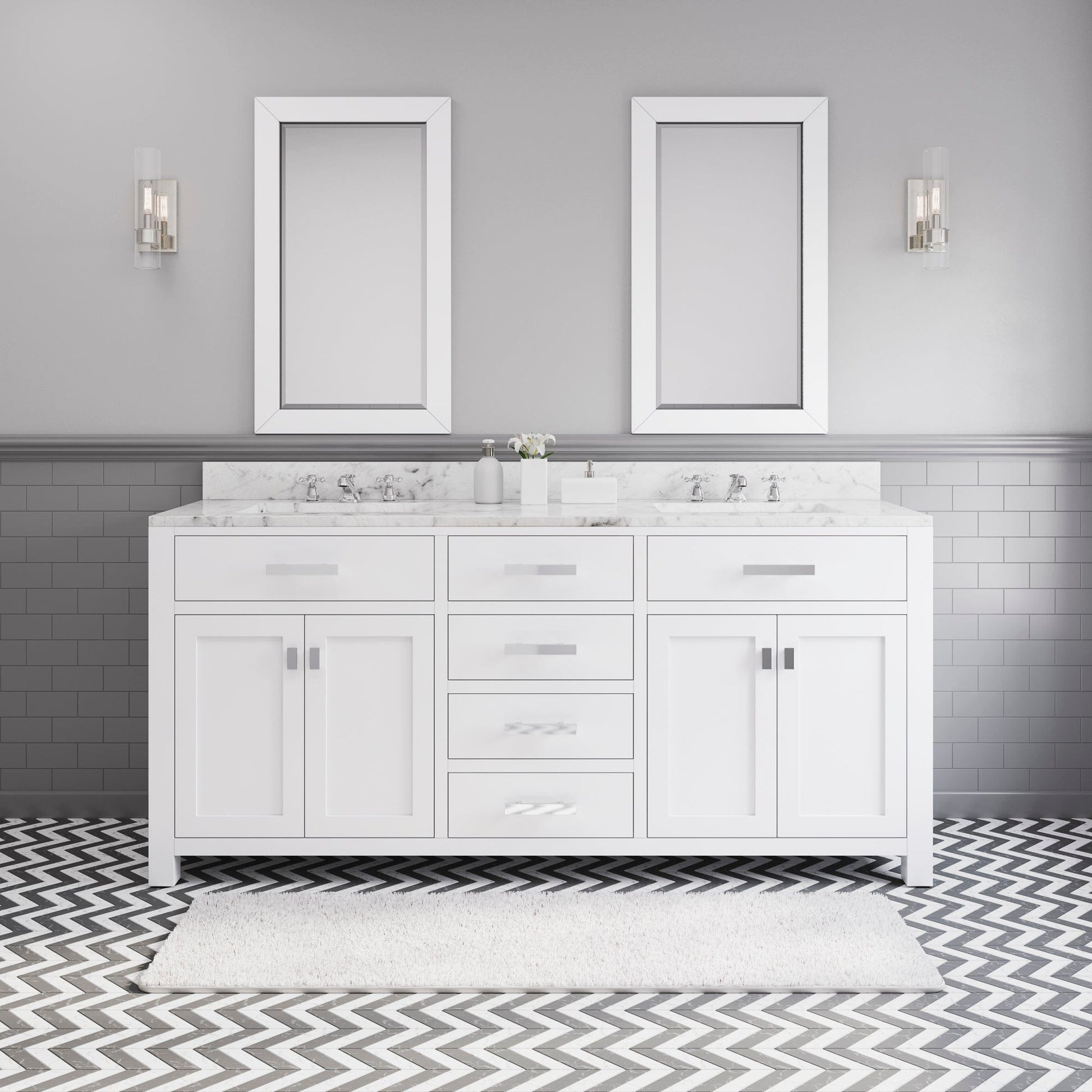 Water Creation MS72CW01PW-R24000000 MADISON 72"W x 34"H Pure White Double-Sink Vanity + Mirrors