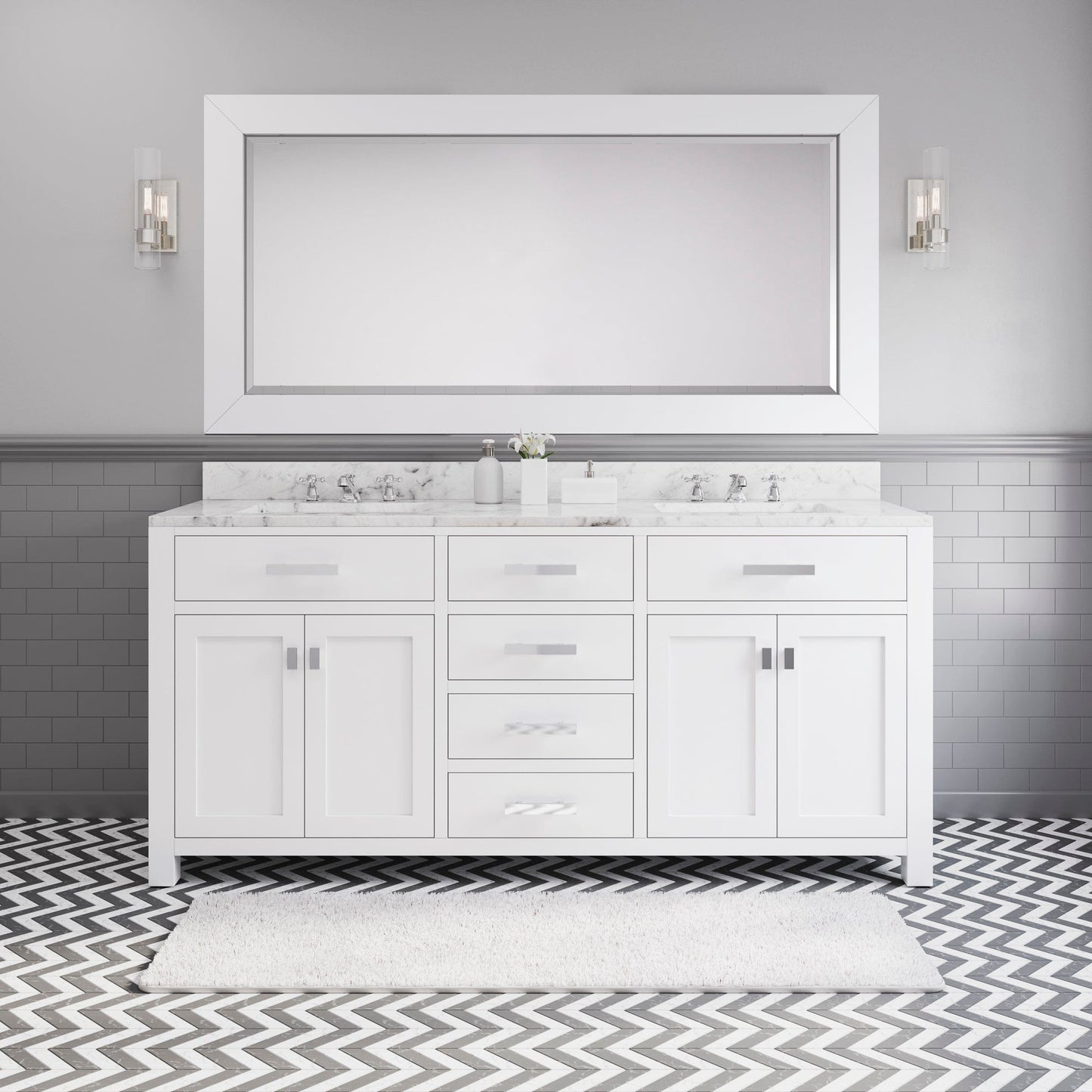 Water Creation MS72CW01PW-R72000000 MADISON 72"W x 34"H Pure White Double-Sink Vanity + Mirror