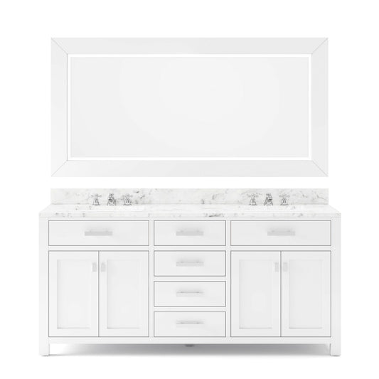 Water Creation MS72CW01PW-R72BX0901 MADISON 72"W x 34"H Pure White Double-Sink Vanity + Faucets & Mirror