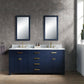 Water Creation MS72CW06MB-000TL1206 MADISON 72"W x 34"H Monarch Blue Double-Sink Vanity with Carrara White Marble Countertop + Faucets (F2-0012-06-TL)