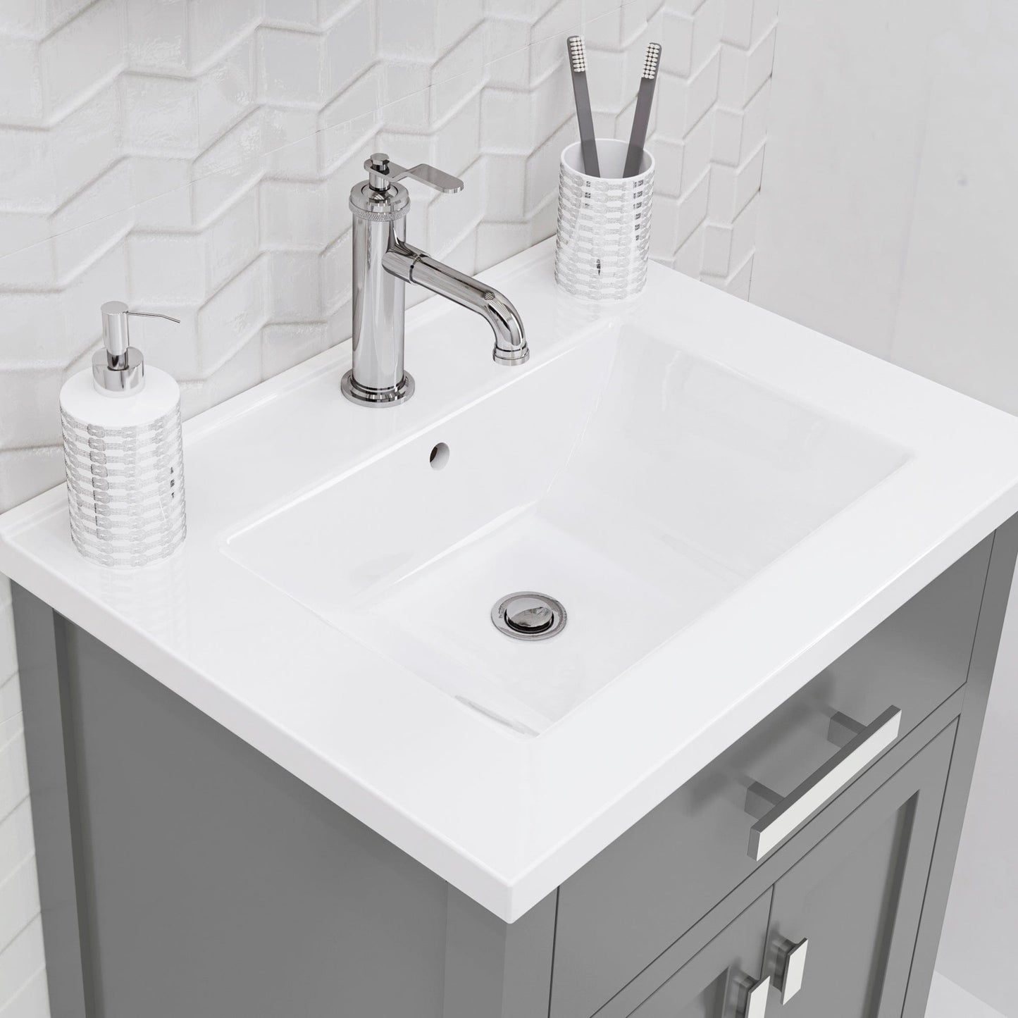 Water Creation MY24CR01CG-000NH0101 MYRA 24"W x 34"H Cashmere Gray Integrated Ceramic Sink Vanity + Modern Single Faucet