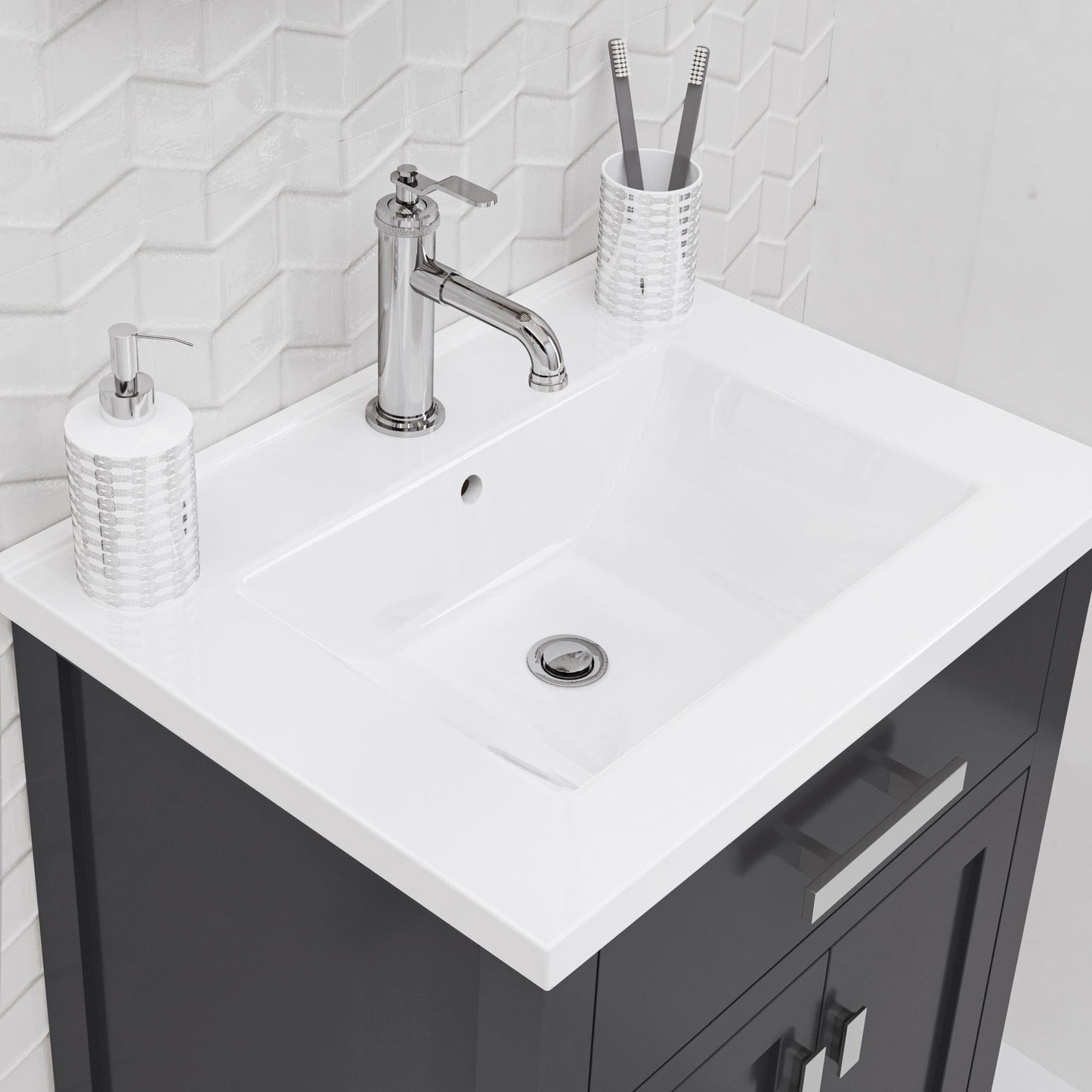 Water Creation MY24CR01ES-000NH0101 MYRA 24"W x 34"H Espresso Integrated Ceramic Sink Vanity + Modern Single Faucet