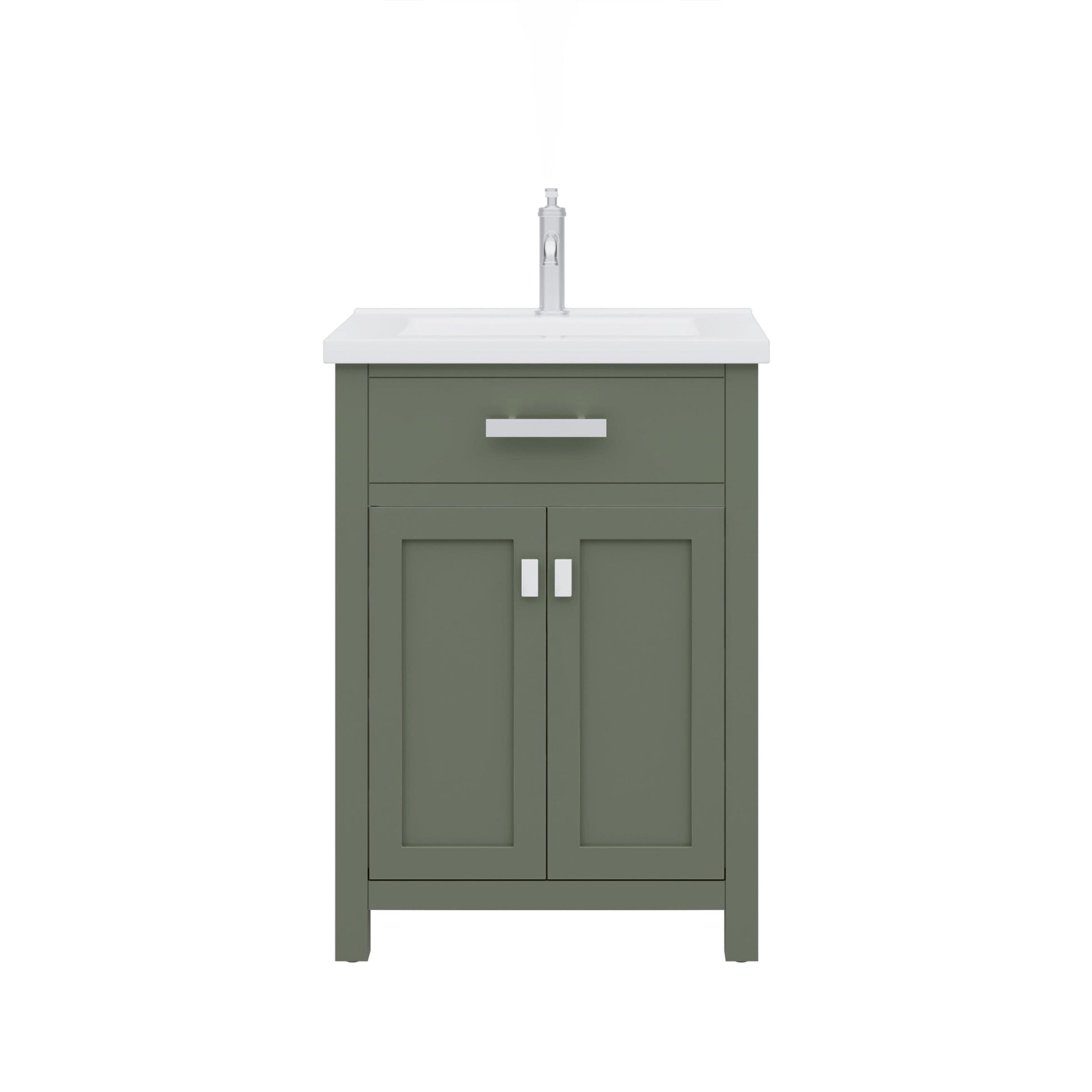 Water Creation MY24CR01GN-000NH0101 MYRA 24"W x 34"H Glacial Green Integrated Ceramic Sink Vanity + Modern Single Faucet