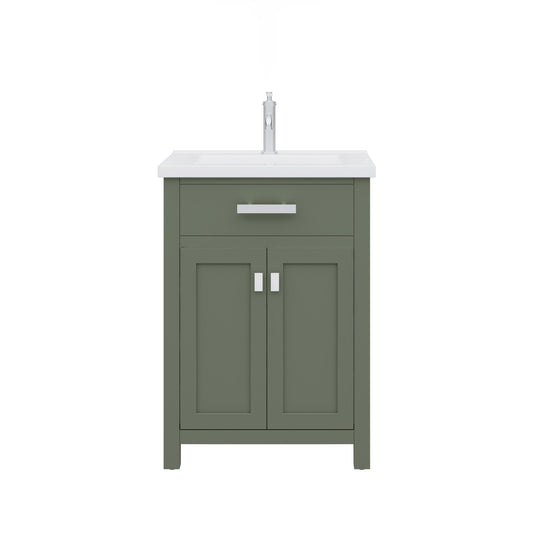 Water Creation MY24CR01GN-000NH0101 MYRA 24"W x 34"H Glacial Green Integrated Ceramic Sink Vanity + Modern Single Faucet