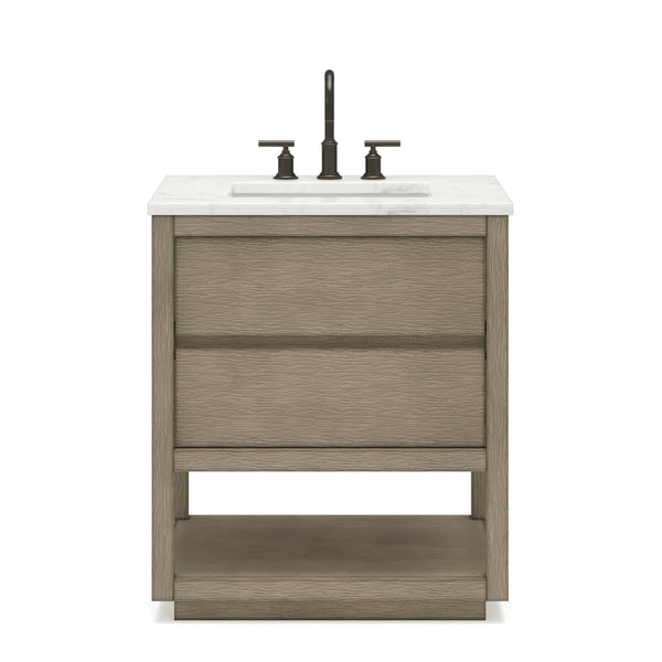 Water Creation OA30CW00GK-000000000 OAKMAN 30W x 34.3H Gray Oak Single-Sink Vanity with Carrara White Marble Countertop (Vanity Only)