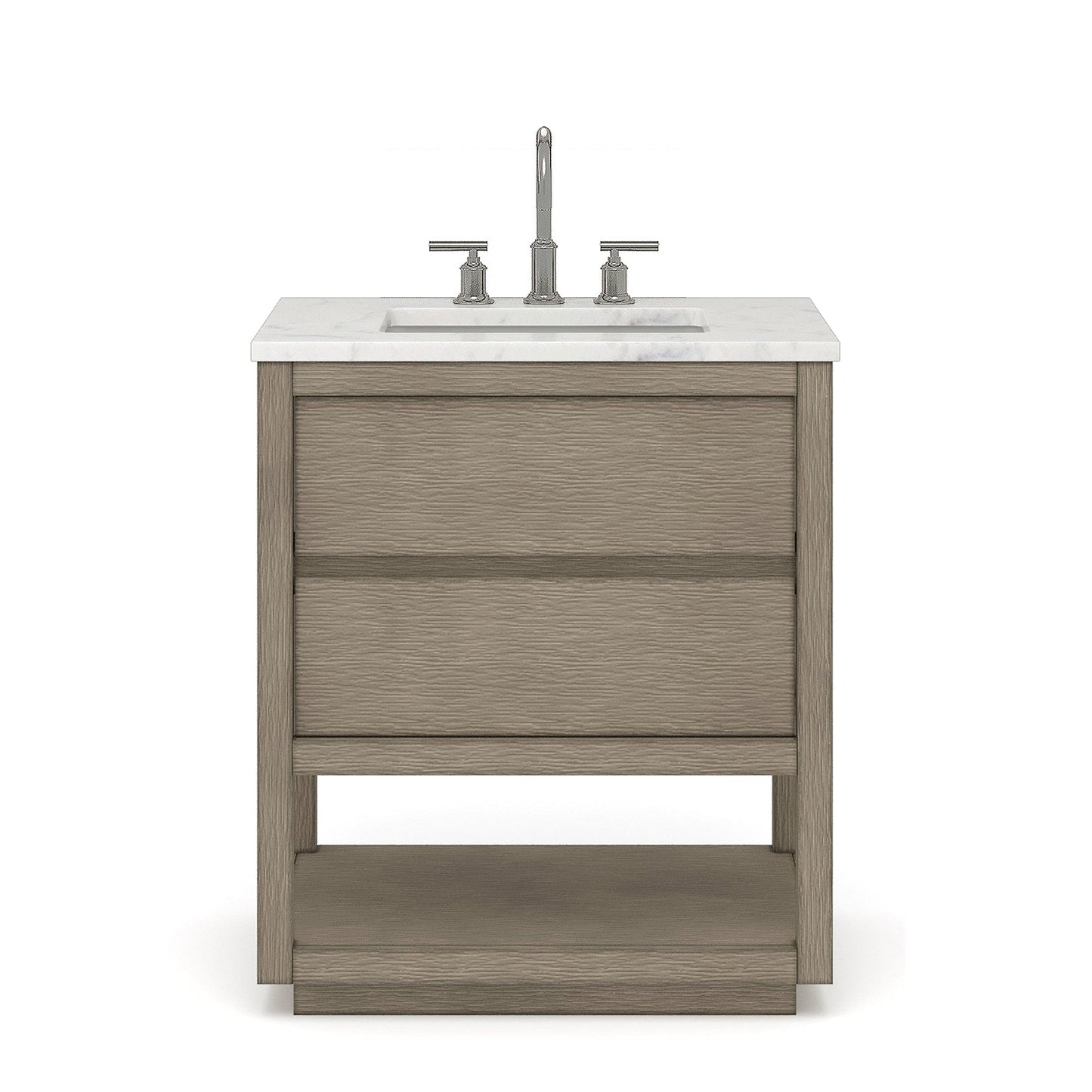 Water Creation OA30CW00GK-000BL1401 OAKMAN 30"W x 34.3"H Gray Oak Single-Sink Vanity with Carrara White Marble Countertop + Chrome Faucet