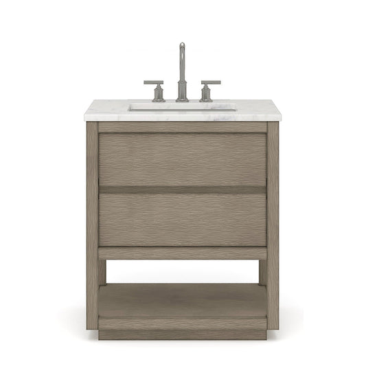 Water Creation OA30CW00GK-000BL1401 OAKMAN 30"W x 34.3"H Gray Oak Single-Sink Vanity with Carrara White Marble Countertop + Chrome Faucet