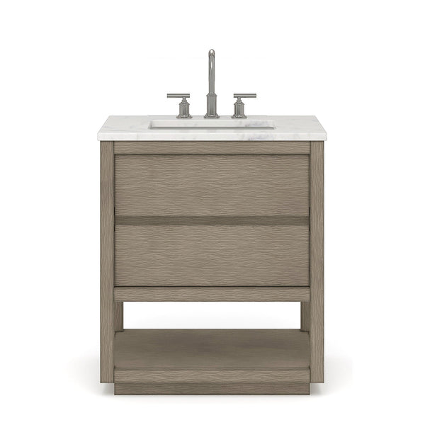 Water Creation OA30CW00GK-000BL1401 OAKMAN 30W x 34.3H Gray Oak Single-Sink Vanity with Carrara White Marble Countertop + Chrome Faucet