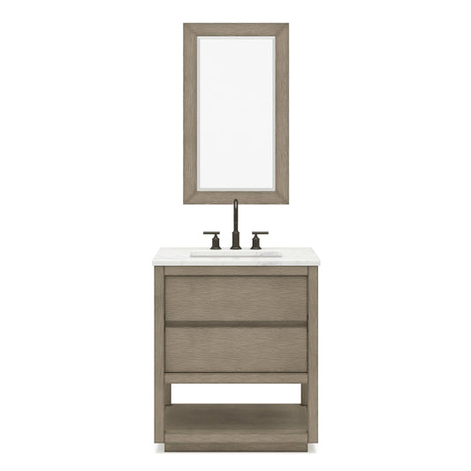 Water Creation OA30CW00GK-R21BL1403 OAKMAN 30"W x 34.3"H Gray Oak Single-Sink Vanity with Carrara White Marble Countertop + ORB Faucet and Rectangular Mirror